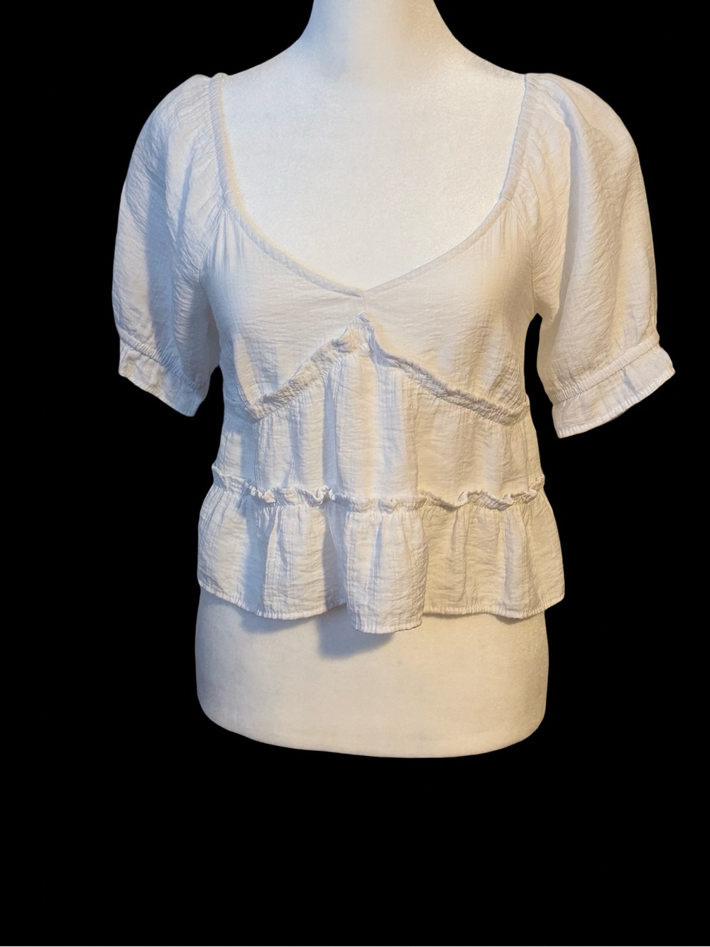 Peasant Top Ruffled White Tie back Puff Sleeves Womens XS Coquette Boho